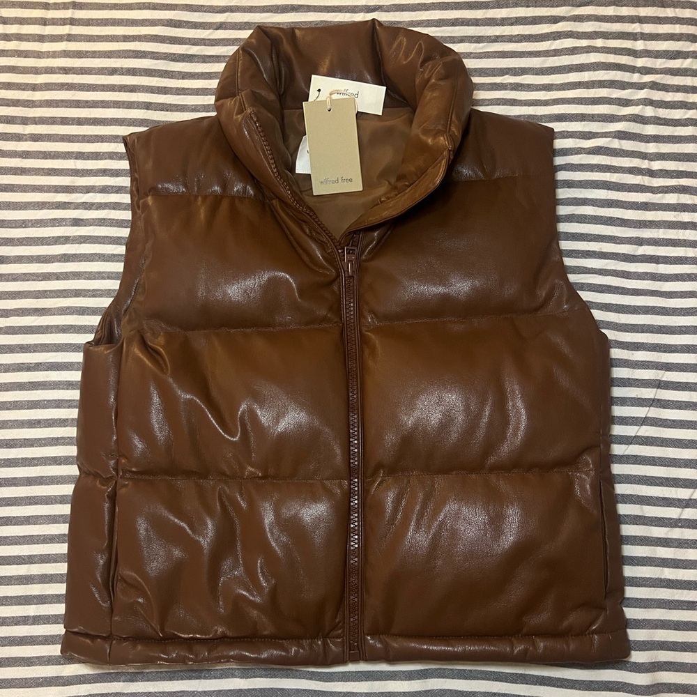NWT Wilfred Free Cognac Vegan Leather Puffer Vest